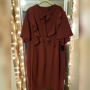 ELOQUII 28 RAISIN COLOR RUFFLE TOP PENCIL DRESS